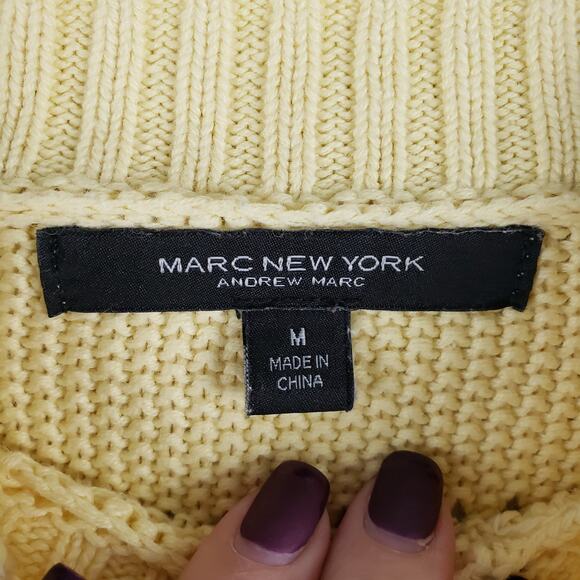 Andrew Marc Women's M Balloon Sleeve Loose Knit Sweater Yellow Coastal Grandma - Picture 8 of 9